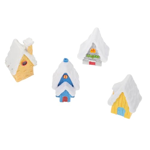 ULTECHNOVO 4 Stück Teiliges Resin Weihnachtsdeko Mini Haus in Blau Dunkelgelb Kompakt und Langlebig Realistische Aquarium Ornament Dekoration für Wohnzimmer Schlafzimmer Küche von ULTECHNOVO