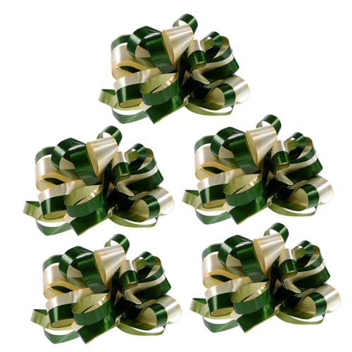 ULTECHNOVO 5 Stück Große Ziehschleifen Hochzeit Auto Dekoration Handgemachte PP Bogen Militärgrün und Zweifarbig für Hochzeitsfeiern und Raumdekoration von ULTECHNOVO