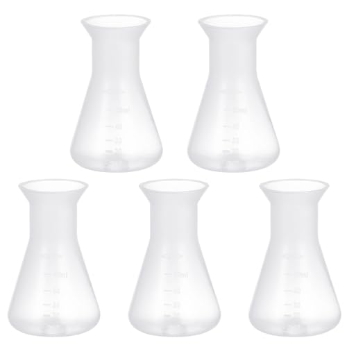 ULTECHNOVO 5 PCS Plastic Erlenmeyer Flask Narrow Neck, Flask Experiment Accessories Tableware borosilicate shot glasses in laboratory design for School Laboratory Scientific Project , 50ml von ULTECHNOVO