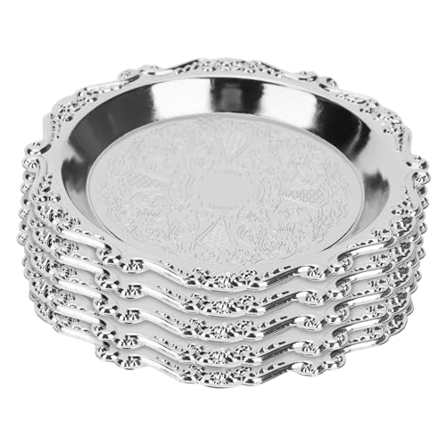 ULTECHNOVO 6 Stück Teiliges Vintage Serviertablett Runde Obstschale Snackteller für Nüsse Süßigkeiten Dessert Stilvoll Antik Silber für Party Feier Hochzeit von ULTECHNOVO
