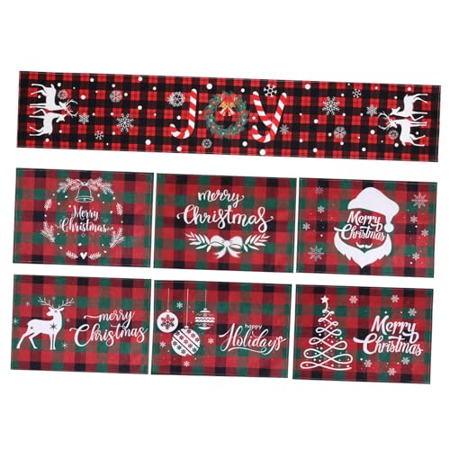 ULTECHNOVO 7 STK. Teiliges Weihnachts-tischläufer Platzset aus Polyester Festliches Design mit Weihnachtsmann-Motiv Hitzebeständig für Drinnen und Draußen für Winter-feierlichkeiten und von ULTECHNOVO