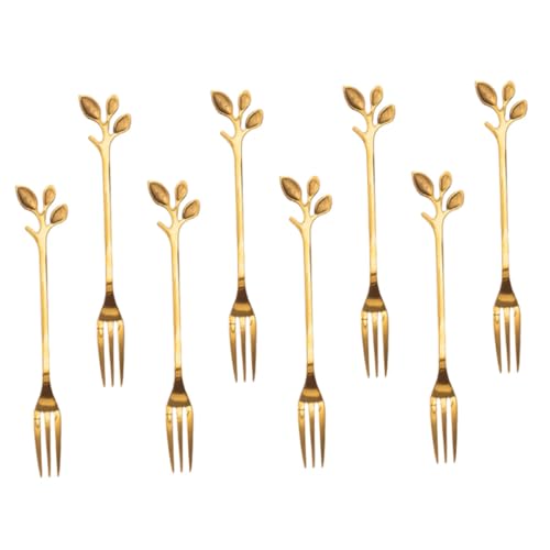 ULTECHNOVO 8 Stück Teiliges Goldene Obstgabeln mit Blattdesign Rostfrei Spülmaschinenfest Vielseitig für Dessert Kuchen Cocktails Party Bistro und Zuhause Geeignet von ULTECHNOVO