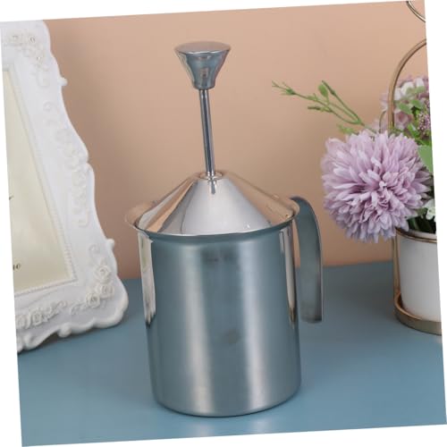 ULTECHNOVO Edelstahl Milchaufschäumer mit Doppeltem Sieb Handlicher Milchbubbeler Manuelle Milchmixer Kännchen für Cappuccino Latte Kaffeezubereitung Zuhause von ULTECHNOVO