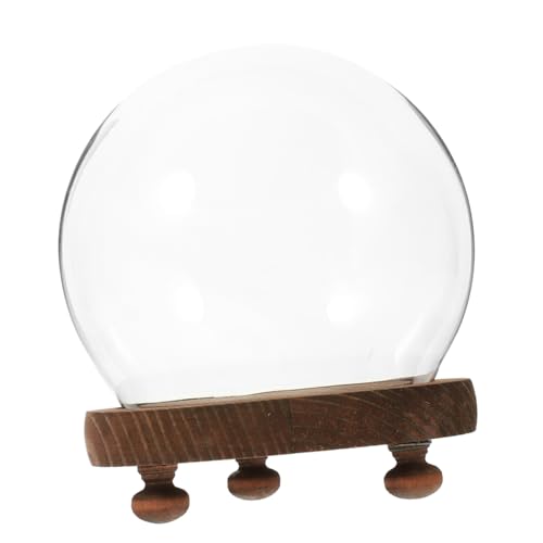 ULTECHNOVO Glasglocke Kugelform mit Holzsockel Transparente Kleine Glaskuppel als Dekorative Vitrine Staubdichte Glasglocke für Blumen LED Deko Mikro Landschaft und Sammlerdisplay von ULTECHNOVO