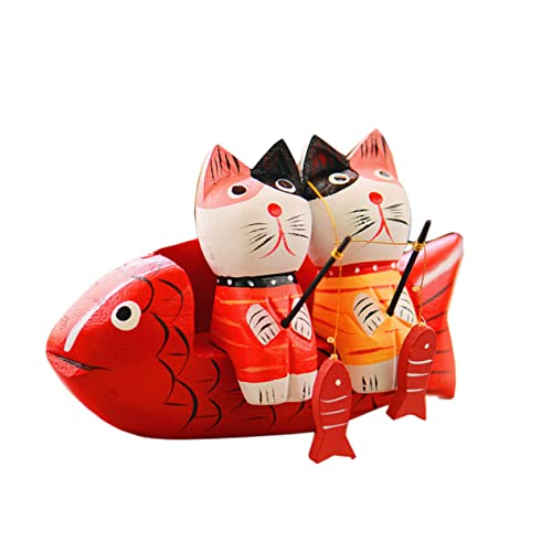 ULTECHNOVO Holz Deko Katzenpaar Mini Bank Set Handbemalt Dekoratives Katzenspielzeug Kreatives Wohnaccessoire für Schlafzimmer Büro Tisch und Regale Geschenkidee von ULTECHNOVO