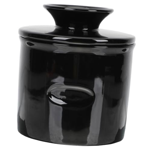 ULTECHNOVO Keramik Butterdose mit Deckel und Tasse Große Kapazität Butter Aufbewahrungsbox Lebensmittelecht Leicht zu Reinigen Stilvoll für Kühlschrank und Küchengebrauch Schwarzes Design von ULTECHNOVO