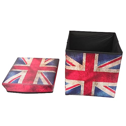 ULTECHNOVO Klappbarer Retro Aufbewahrungs Hocker mit Britischem Flaggen Design Faltbarer Sitzhocker mit Stauraum und Staubschutzdeckel Kleiner Multifunktionaler Sitz und Ordnungswürfel für von ULTECHNOVO