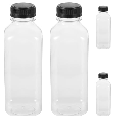 ULTECHNOVO Kunststoff-Saftflaschen, leere Wasserflaschen, Kunststoff-Milchflaschen mit Deckel, leere Saft-Wasserkrüge, Trinkflaschen für Zuhause, Outdoor, Reisen, Küche (4 Stück, 500 ml) von ULTECHNOVO