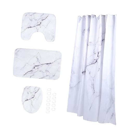ULTECHNOVO Marbling Pattern Duschvorhang Set mit Badematte Wasserdichtes Badezimmer für und Frische Umgebung U Förmiger Mattenkonfiguration von ULTECHNOVO