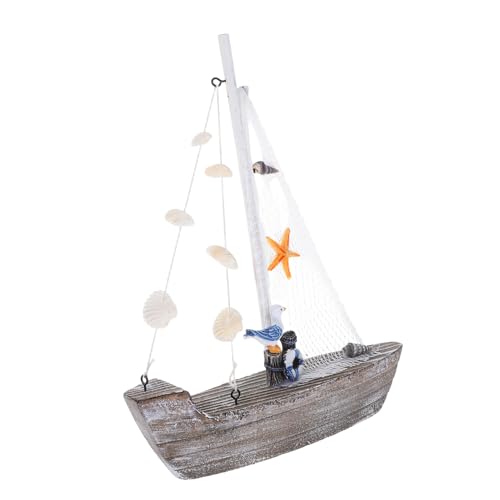ULTECHNOVO Mediterranes Holz Segelboot Ornament mit Muscheldetails Vintage Küsten Dekoration für Strand Themenpartys und Stilvolle Wohnräume Handgefertigt von ULTECHNOVO