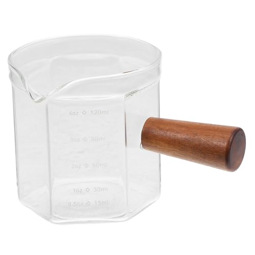 ULTECHNOVO Mini Milchkrug mit Holzgriff Hitzebeständiger Milch und Kaffee Messbecher mit Ausguss Praktischer Glasspender für Kaffee Milch Saucen für Zuhause und von ULTECHNOVO