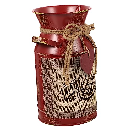 ULTECHNOVO Retro-Eimer-Blumentopf aus Eisen verzinkte Vase Bauernvasen Muster für groß Zinn Blumenvase aus Metall alte Vase Vintage Metall Blumentopf Pflanzkübel Metallblumentopf Hanfseil rot von ULTECHNOVO