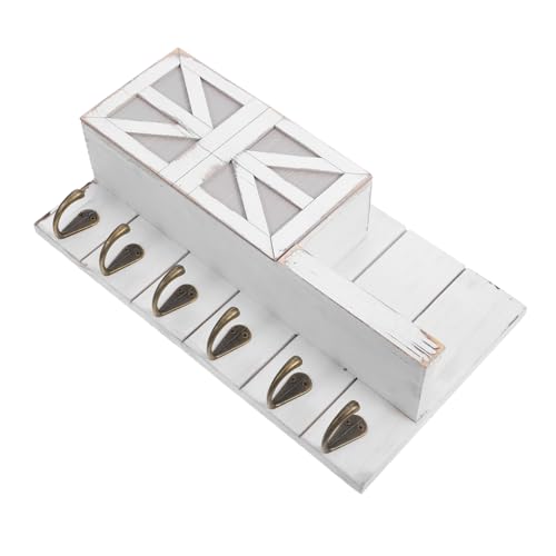 ULTECHNOVO Rustikaler Wand Organizer aus Holz mit Ablage und Haken Dekoratives Wandregal für Schlüssel und Mäntel Platzsparend Vintage Stil für Flur und Kleine Wohnungen Weiß von ULTECHNOVO