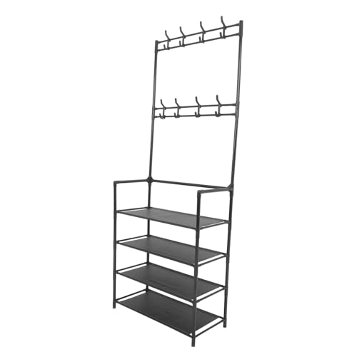 ULTECHNOVO Schuhregal Schuhständer Mantel- und Schuhorganisator robuster Schuhschrank 4 -Tier -Schuhspeicher Eingangsspeicherregal Garderobe im Eingangsbereich Slipperregal Eisen Schwarz von ULTECHNOVO