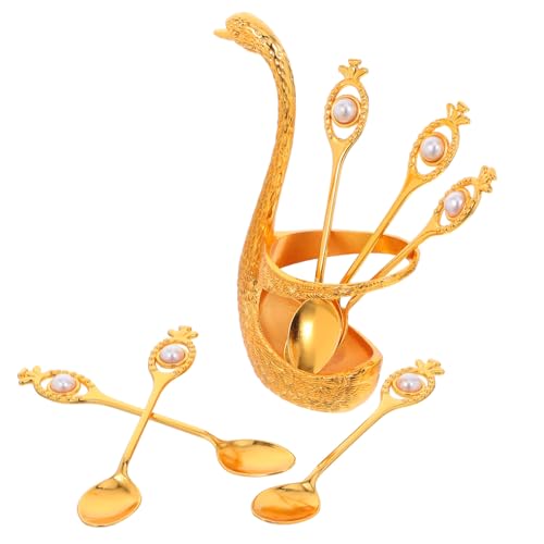 ULTECHNOVO Schwan Dessertlöffel Set Kleine Vorspeisenlöffel Utensilien Set Haushalts Obstlöffel Metalllöffelhalter Kuchenlöffel Dekorativer Schwanenlöffelsockel Kaffeelöffel von ULTECHNOVO