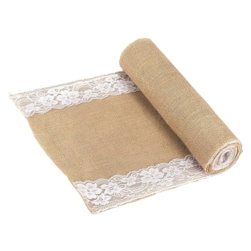 ULTECHNOVO Tischläufer aus Leinen mit Spitze für Rustikale Hochzeiten und Feste Dekorativ für Esstische für Geburtstagsfeiern und Besondere Anlässe von ULTECHNOVO