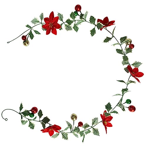 ULTECHNOVO Weihnachtsdekoration Rote Blumen Girlande Künstliche Weihnachtsranke Hängend Garten Deko Vielseitig für Tür Fenster Baum Festliche von ULTECHNOVO