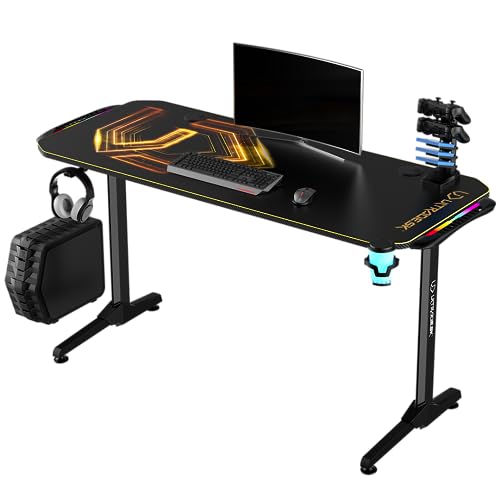 ULTRADESK FRAG V3 LED RGB Computertisch Gaming-Schreibtisch - Gaming Tisch Stahlkonstruktion - Platz für Zwei Monitore - Futuristische Formen - Beinfreiheit und Mehr - Inklusive Zubehör 150x60cm Gold von ULTRADESK