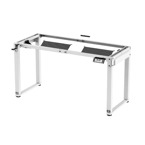 ULTRADESK - Höhenverstellbarer Schreibtisch Gestell, Gaming Tisch Stehtisch Gestell - bis zu 3 Monitore, Steuerungspanel, Verbindungskabel, Kopfhörerhaken, Kabelclips - 135x58,5x72-114 cm, Weiß von ULTRADESK