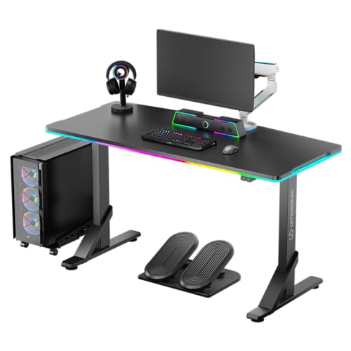 ULTRADESK - Iron - Computertisch - Schreibtisch für Gaming Monitor, Gaming Tisch, Höhenverstellbarer Schreibtisch mit RGB LED Hintergrundbeleuchtung - für 2 Monitore - Groß, Höhenverstellbar - Schwarz von ULTRADESK