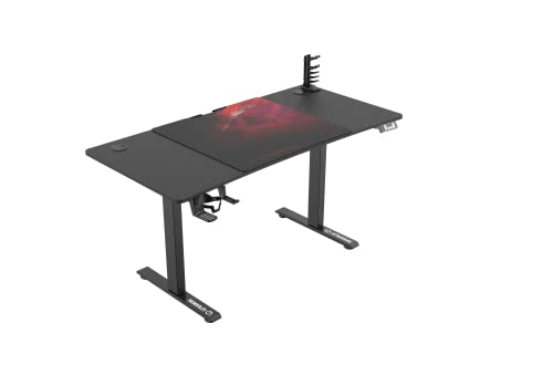 ULTRADESK Level V2 Computertisch Gaming-Schreibtisch - und Arbeitstisch mit elektrischer Höhenverstellung | Interner Speicher für 2 Einstellungen | XXL Mauspad | Stahlgestell, Rotes Pad, 140x68 cm von ULTRADESK