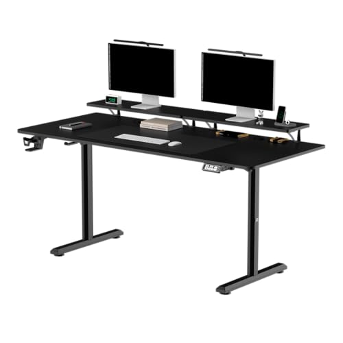 ULTRADESK - Schreibtisch für Spieler - Highlander XXL- Gaming Tisch Stahlkonstruktion - Platz für Zwei Monitore - Futuristische Formen - Beinfreiheit und Mehr - Inklusive Zubehör - 160x70cm - Schwarz von ULTRADESK