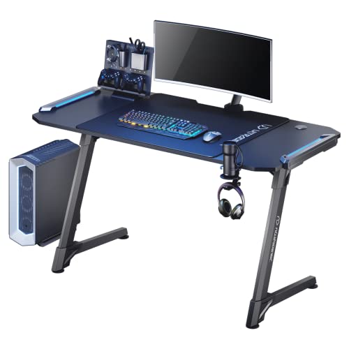 ULTRADESK Space XXL - Computertisch Gaming-Schreibtisch Tisch mit LED-Leuchten – Breiter karbonbeschichteter Tisch für Gamer – Gaming-Station mit Kopfhörerhaken Kabelablage XXL-Mauspad – Schwarz von ULTRADESK