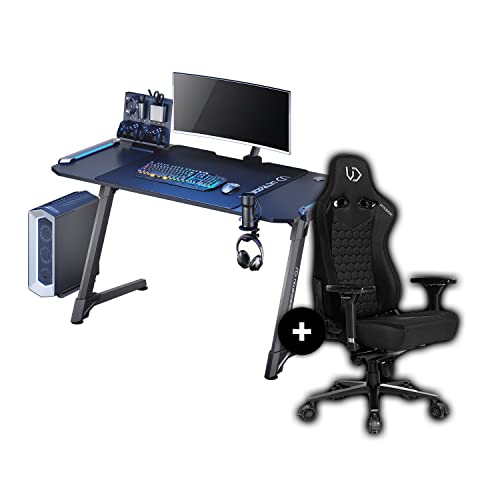 ULTRADESK Space XXL Großer Computertisch Gaming-Schreibtisch mit LED-Beleuchtung und Thron Ergonomischer Bürostuhl – Gaming-Station/Workstation mit XXL-Mauspad Gaming-Ständer Getränkehalter – Schwarz von ULTRADESK