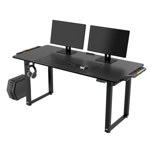 ULTRADESK Uplift V2 Schreibtisch für Spieler Gaming Tisch Stahlkonstruktion, Platz für DREI Monitore, Elektrische Höheneinstellung, mit RGB-LED, Inklusive Zubehör, 176 x 75 cm, Schwarz von ULTRADESK