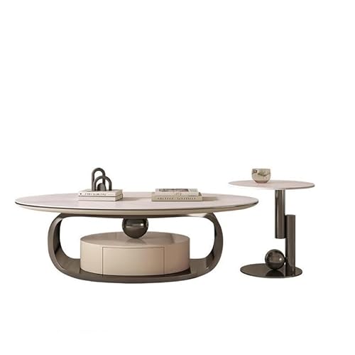 ULTRAWAVE Wohnzimmertische Couchtisch Modern Home Storage Wohnzimmer Oval Rock Slab mit Schublade Couchtisch Tisch Sofatisch(120cm) von ULTRAWAVE