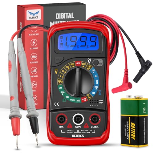 ULTRICS Digital Multimeter, Voltmeter, Amperemeter, Ohmmeter mit Messleitungen, Multitester Misst OHM, Wechsel- und Gleichspannung, Stromwiderstand, Stromkreisdurchgang, Dioden Elektrischer Tester von ULTRICS