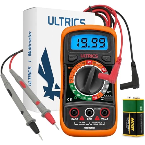 ULTRICS Digital Multimeter, Voltmeter, Batterietester, Spannungsprüfer, Durchgangsprüfer, Ohm Volt Ampere Messgerät AC/DC Spannung Strom Widerstand Diode Transistor, LCD-Anzeige und Hintergrundlicht von ULTRICS