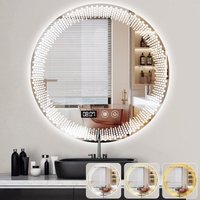 Badezimmer Spiegel Mit Beleuchtung, Ultrixe Rund 70cm LED Badezimmerspiegel Wandspiegel Mit Uhrzeit Und Touch Schalter, Dimmbar,Warmweiß/ Kaltweiß/ von ULTRIXE
