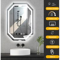 Badspiegel-mit-Beleuchtung 70x50cm, Ultrixe LED Badezimmerspiegel mit Touch-Schalter und Uhr, Entfoggen, Dimmbar, 3 Lichtfarben, Speicherfunktion, von ULTRIXE