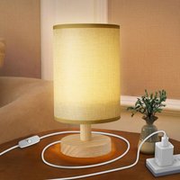 Nachttischlampe Tischlampe Holz, Ultrixe LED Nachttischlampe mit Leinen Lampenschirm, Warmweiß, 1,5 m Schalterkabel, für modern Deko Schlafzimmer, von ULTRIXE