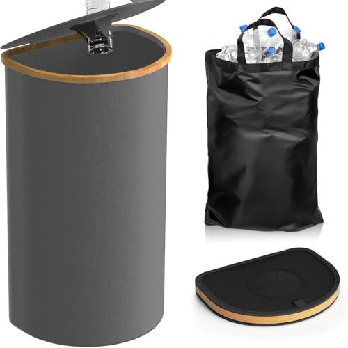 100-Liter-Recyclingbehälter für den Vorratsraum in der Küche zu Hause, Flaschensammelbehälter mit Deckel, Pfand-Recycling-Flaschenbehälter mit Tragetasche zur Aufbewahrung von leeren,Grey-42*32*76cm von ULUCAN