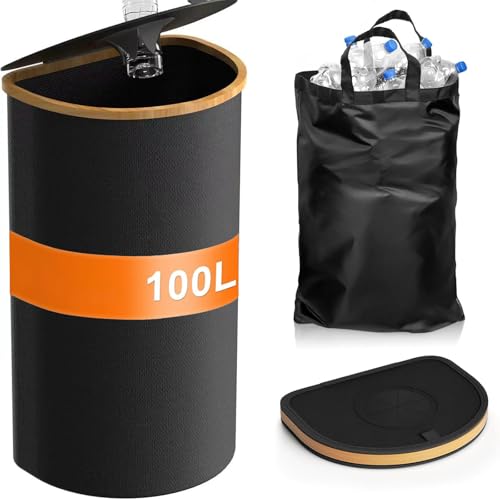 ULUCAN Tragbare Pfandflaschen-Recyclingbox mit Deckel, 100 l wiederverwendbarer Flaschensammelbehälter, Recyclingbehälter für den Innenbereich für den Lagerraum in der Küche zu Hause,Black-High75cm von ULUCAN