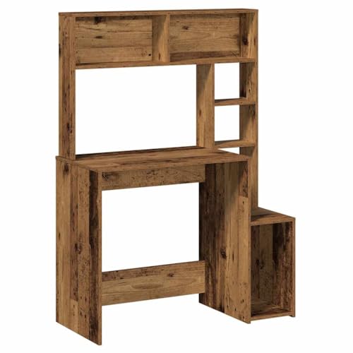 Büro Tisch Schreibtische Schminktisch Office Desk - Schreibtisch mit Regal Altholz-Optik 100x45x140cm Holzwerkstoff für Arbeitszimmer Büro Balkon Jugendzimmer von ULUYYUC