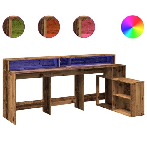 Konferenztisch Schreibtische Esstische Study Table - LED-Schreibtisch Altholz-Optik 200x104x91 cm Holzwerkstoff für Balkon Jugendzimmer Küche Arbeitszimmer von ULUYYUC