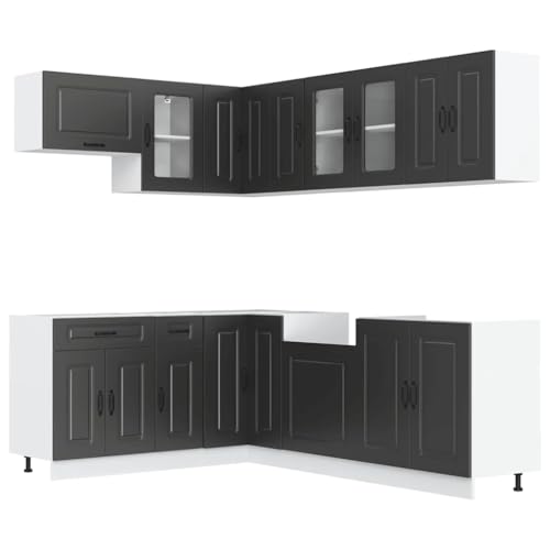 Küchen Organizer Schrank Küchenschränke Aktenschrank Buffetschrank - 11-TLG. Küchenschrank-Set Kalmar Schwarz Holzwerkstoff für Bad Esszimmer Werkstatt Küche von ULUYYUC