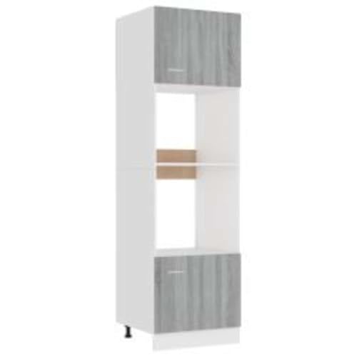 Küchen Organizer Schrank Küchenschränke Aktenschrank Buffetschrank - Mikrowellenumbauschrank Grau Sonoma 60x57x207 cm Holzwerkstoff für Arbeitszimmer Wohnzimmer Esszimmer Küche von ULUYYUC