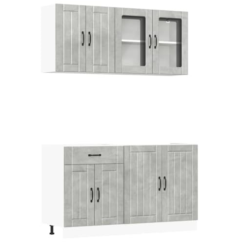 Küchen Organizer Schrank Küchenunterschrank Aktenschrank Mehrzweckschrank - 4-TLG. Küchenschrank-Set Kalmar Betongrau Holzwerkstoff für Bad Küche Werkstatt Hausbar von ULUYYUC