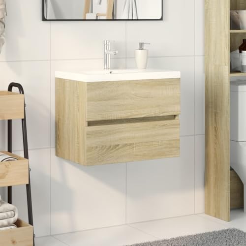 ULUYYUC 2-TLG Badezimmerschrank Set Keramik Waschbecken Sonoma Eiche Weiss 60 cm Stauraum Badmöbel mit Überlauf Montagefreundlich für kleines Bad ULUYYUC 2-TLG Badezimmerschrank Set Keramik Waschbecken Sonoma Eiche Weiss 60 cm Stauraum Badmöbel mit Überlauf Montagefreundlich für kleines Bad von ULUYYUC