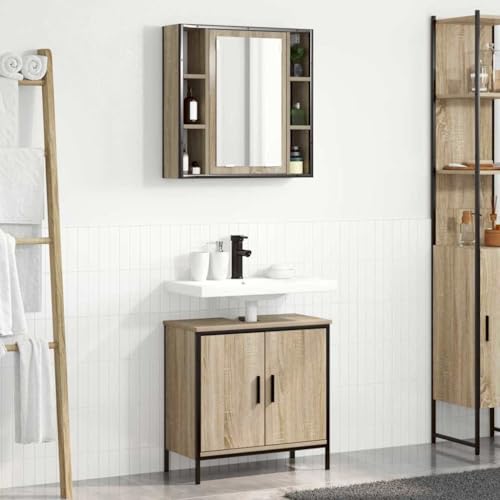 ULUYYUC 2-teiliges Badezimmermöbel Set Sonoma Eiche Holzwerkstoff Creme Matt mit Wandspiegel & Waschtisch Viel Stauraum Moderne Optik Badschrank Waschbeckenunterschrank für kleine & große Badezimmer ULUYYUC 2-teiliges Badezimmermöbel Set Sonoma Eiche Holzwerkstoff Creme Matt mit Wandspiegel & Waschtisch Viel Stauraum Moderne Optik Badschrank Waschbeckenunterschrank für kleine & große Badezimmer von ULUYYUC