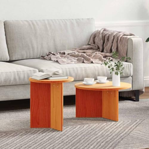 ULUYYUC 2er Set Couchtisch Beistelltisch Massivkiefer rund nestbar Wachsbraun 49x49x28cm für Wohnzimmer Deko ULUYYUC 2er Set Couchtisch Beistelltisch Massivkiefer rund nestbar Wachsbraun 49x49x28cm für Wohnzimmer Deko von ULUYYUC