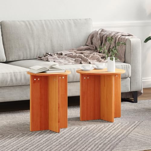 ULUYYUC 2er Set Couchtisch Rund Massivkiefer Braun 41,5x41,5x41 cm Beistelltisch Set für Wohnzimmer Rustikales Design Platzsparend ULUYYUC 2er Set Couchtisch Rund Massivkiefer Braun 41,5x41,5x41 cm Beistelltisch Set für Wohnzimmer Rustikales Design Platzsparend von ULUYYUC
