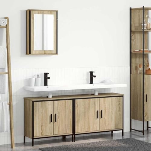 ULUYYUC 3 teiliges Badezimmermöbel Set aus Sonoma Eiche Ingenieurholz MDF matt 60 cm hoch 4 Türen Wandmontage platzsparend Modernes Design für kleine Badezimmer Wohnung und Gäste WC von ULUYYUC