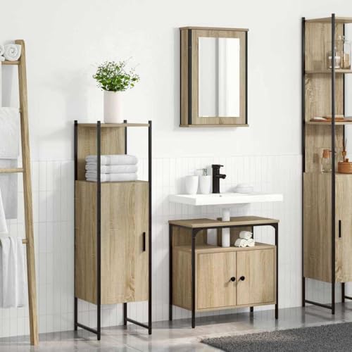 ULUYYUC 3-teiliges Badezimmermöbel Set in Sonoma Eiche Beige matt Holzwerkstoff mit Spiegel verstellbaren Regalen und 4 Türen Modernes Design Stabiler Badschrank für kleine Badezimmer ULUYYUC 3-teiliges Badezimmermöbel Set in Sonoma Eiche Beige matt Holzwerkstoff mit Spiegel verstellbaren Regalen und 4 Türen Modernes Design Stabiler Badschrank für kleine Badezimmer von ULUYYUC