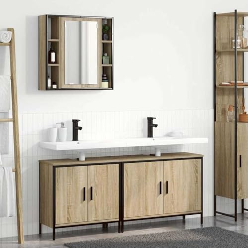 ULUYYUC 3-teiliges Badmöbel Set Sonoma Eiche Holzwerkstoff beige matt Wandmontage platzsparend Modernes Design mit Spiegelschrank Vanity Einrichtung für kleine Badezimmer ULUYYUC 3-teiliges Badmöbel Set Sonoma Eiche Holzwerkstoff beige matt Wandmontage platzsparend Modernes Design mit Spiegelschrank Vanity Einrichtung für kleine Badezimmer von ULUYYUC