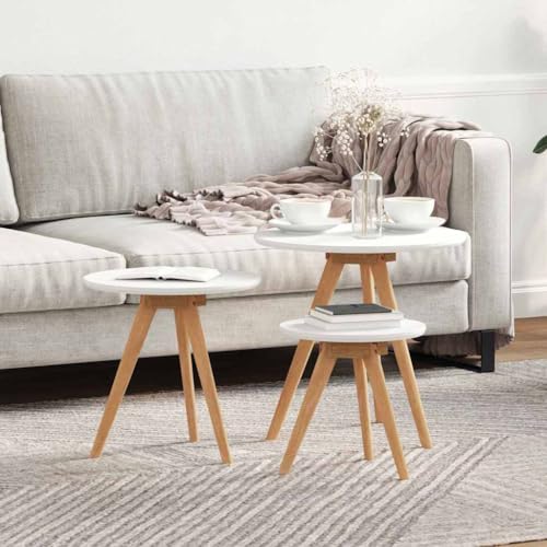 ULUYYUC 3er Set Runder Couchtisch aus MDF und Holz Weiß 50 cm Durchmesser Minimalistisches Design Robuster Beistelltisch für Wohnzimmer und Lounge von ULUYYUC